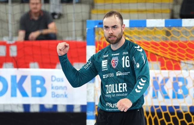 29 05 2025, Germany, Bietigheim, Handball 1 Bundesliga, SG BBM Bietigheim vs SG Flensburg Handewitt, Fredrik Genz BBM cheers, cheers