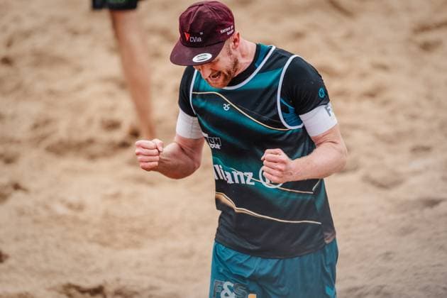 Beach volleyball men Allianz German Beach Tour 2025 Tourstop Hamburg 29 05 2025 Manuel Harms cheers Hamburg Active City Arena Heiligengeistf Hamburg Germany