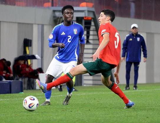 Italy vs Portugal during the UEFA European Under-17 Championship 2024 25 semi-final, in Tirane, Albania on May 29, 2025. Dauda Amihere Iddrisa of Italy and Jose Neto of Portugal fights for the ball during the UEFA European Under-17 Championship 2024 25 semifinal football match Italy vs Portugal at the Arena Kombetare stadium in Tirana, Albania, on May 26, 2025. TIRANE ALBANIA Copyright: xMALTONxDIBRAx