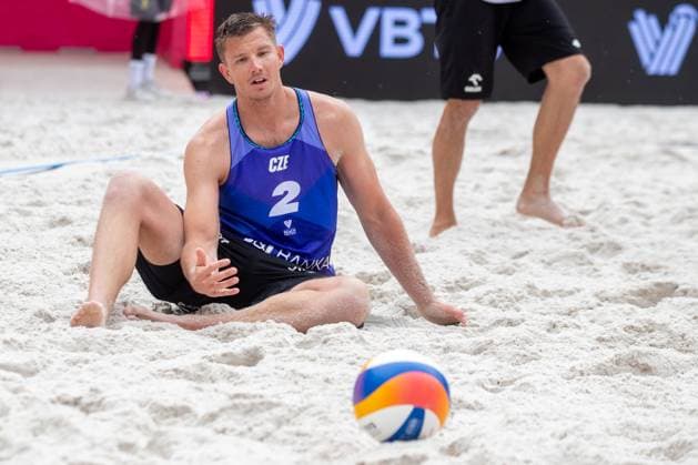 David Schweiner of Czech Republic during the Group F men match Ondrej Perusic and David Schweiner of Czech Republic vs Bartosz Losiak of Poland at the Pro Tour Elite Beach volleyball, Beachvolleyball tournament in Ostrava, Czech Republic, May 30, 2025. (CTKxPhoto VladimirxPrycek) CTKPhotoP2025053003657  CTKPhotoP2025053003657