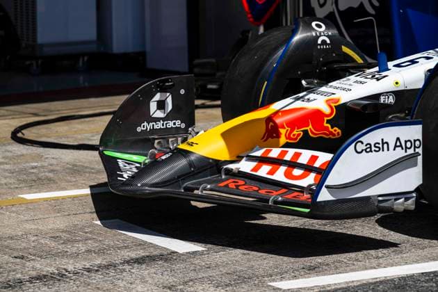 F1 - SPANISH GRAND PRIX 2025 Visa Cash App RB F1 Team, mechanical detail, front wing, during the Formula 1 Aramco Gran Premio de Espana 2025, Spanish Grand Prix 2025, 9th round of the 2025 FIA Formula One World Championship, WM, Weltmeisterschaft from May 30 to June 1, 2025 on the Circuit de Barcelona-Catalunya, in Montmelo, Spain - MontmeloSpain  Copyright: xCharlyxLopezx