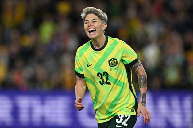 SOCCER AUSTRALIA ARGENTINA WOMEN, Michelle Heyman of Australia reacts after Kaitlyn Torpey of Australia scored a goal during the Women s friendly international match, Länderspiel, Nationalmannschaft between Australia and Argentina at Marvel Stadium in Melbourne, Friday, May 30, 2025. ( NO ARCHIVING, EDITORIAL USE ONLY MELBOURNE VICTORIA AUSTRALIA  Copyright: xJAMESxROSSx 20250530119201988496