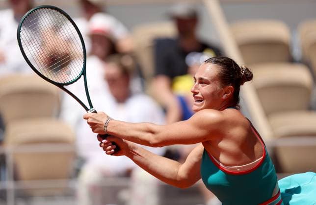 Aryna Sabalenka of Belarus in action French Open Tennis, Day Six, Tennis, Roland Garros, Paris, France - 30 May 2025 EDITORIAL USE ONLY No use with unauthorised audio, video, data, fixture lists, club league logos or live services. Online in-match use limited to 120 images, no video emulation. No use in betting, games or single club league player publications. Copyright: xEllaxLing Shutterstockx 15330909e