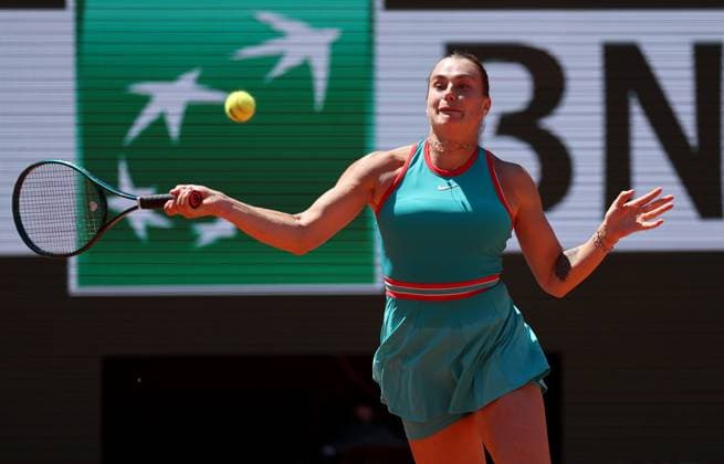 Aryna Sabalenka of Belarus in action French Open Tennis, Day Six, Tennis, Roland Garros, Paris, France - 30 May 2025 EDITORIAL USE ONLY No use with unauthorised audio, video, data, fixture lists, club league logos or live services. Online in-match use limited to 120 images, no video emulation. No use in betting, games or single club league player publications. Copyright: xEllaxLing Shutterstockx 15330909s