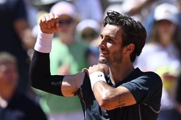2025 Roland-Garros - Day 6 PARIS, FRANCE - MAY 30: Lorenzo Musetti of Italy celebrates after winning the match against Mariano Navone (not seen) of Argentina during their men s singles match on day 6 of the French Open tennis tournament on Court Suzanne-Lenglen in Paris, France on May 30, 2025. Burak Akbulut Anadolu Paris France. Editorial use only. Please get in touch for any other usage.  Copyright: x2025xAnadoluxBurakxAkbulutx