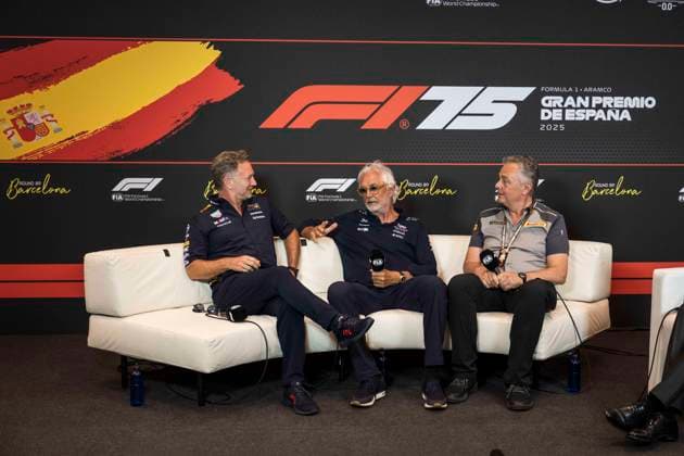 F1 - SPANISH GRAND PRIX 2025 HORNER Christian (gbr), Team Principal of Red Bull Racing, BRIATORE Flavio (ita), Alpine F1 Team, ISOLA Mario (ita), Motorsport Racing Manager of Pirelli, portrait during the Formula 1 Aramco Gran Premio de Espana 2025, Spanish Grand Prix 2025, 9th round of the 2025 FIA Formula One World Championship, WM, Weltmeisterschaft from May 30 to June 1, 2025 on the Circuit de Barcelona-Catalunya, in Montmelo, Spain - MontmeloSpain Copyright: xCharlyxLopezx