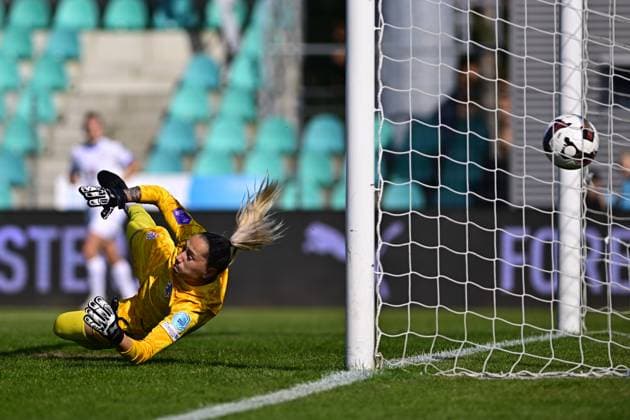 Goalie of Croatia Stephanie Bukovec receives goal during the Women s Football Nations League, B4 Group 5th round match: Czechia vs Croatia in Chomutov, Czech Republic, May 30, 2025. (CTKxPhoto OndrejxHajek) CTKPhotoP2025053005973  CTKPhotoP2025053005973
