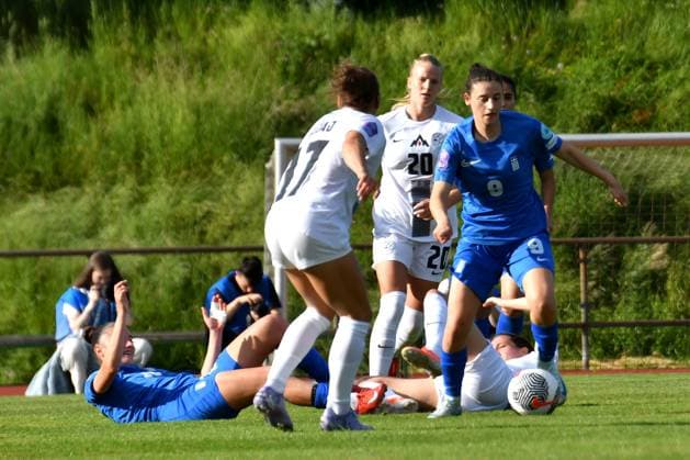 Ljubljana, Slovenia, May 30th 2025: Vasiliki Giannaka of Greece (R) in action against Izabela Krizaj of Slovenia (L) during the UEFA Women?s Nations League, League B Group B2, match between Slovenia and Greece at Sports Park Siska, Ljubljana, Slovenia. (Natasa Kupljenik SPP) Copyright: xNatasaxKupljenikx xSPPx spp-en-NaKuSp-NNS_0539