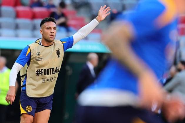 Lautaro Martinez of FC Internazionale gestures during the training session the day ahead of the 2024 2025 Champions League Final football match between Paris Saint Germain and FC Internazionale at Munich Football Arena stadium in Munich (Germany), May 30th, 2025. CesarexPurini