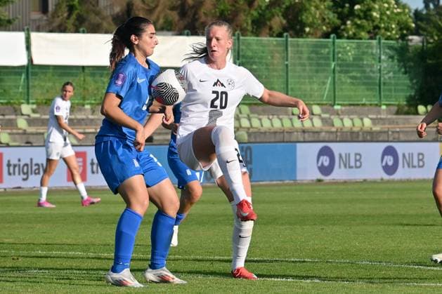 Ljubljana, Slovenia, May 30th 2025: Zara Kramzar of Slovenia (R) in action against Georgia Pavlopoulou of Greece (L) during the UEFA Women?s Nations League, League B Group B2, match between Slovenia and Greece at Sports Park Siska, Ljubljana, Slovenia. (Igor Kupljenik SPP) Copyright: xIgorxKupljenikx xSPPx spp-en-IgKuSp-IK5_1766