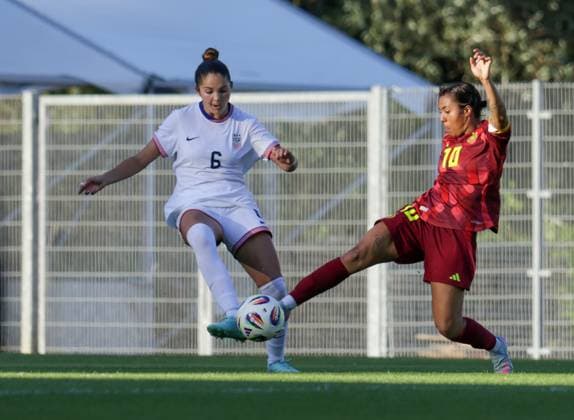 30 05 2025, xhettx, Soccer U 23 Women International Match, Germany USA v l Riley Jackson USA v Gia Corley DFB with the long leg DFL DFB REGULATIONS PROHIBIT ANY USE OF PHOTOGRAPHS as IMAGE SEQUENCES and or QUASI VIDEO
