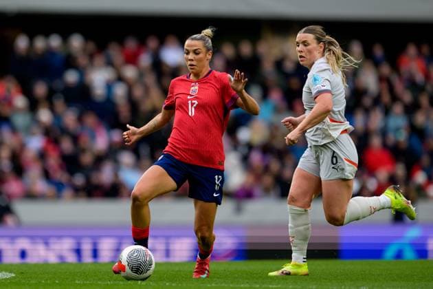 250530 Celin Bizet Ildhusoy of Norway and Ingibjörg Sigurdardottir of Iceland during the UEFA Women™s Nations League football match between Norway and Iceland on May 30, 2025 in Trondheim Photo Vegard Grott BILDBYRAN kod VG VG0755 bbeng fotboll football soccer fotball nations league landskamp norge norway dam iceland island uefa womens nations league  Copyright: VEGARDxGRoTT BB250530VG070