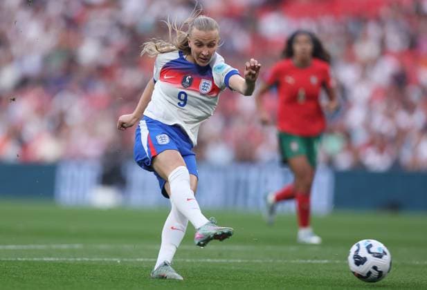 London, England, 30th May 2025. Aggie Beever-Jones of the England national team, Nationalteam scores to make it 1-0 during the England Women vs Portugal Women UEFA Women s Nations League match at Wembley Stadium, London. Picture credit should read: Paul Terry Sportimage EDITORIAL USE ONLY. No use with unauthorised audio, video, data, fixture lists, club league logos or live services. Online in-match use limited to 120 images, no video emulation. No use in betting, games or single club league player publications. SPI_006_PT_England_W_Portugal_W SPI-3968-0006