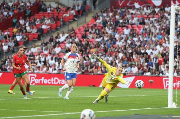 Portugal s shot on target hits the post England v Portugal, Football, UEFA Women s Nations League, Wembley Stadium, London, UK, 30 05 25 Editorial use only  Copyright: xAnthonyxHanc Shutterstockx 15332853m