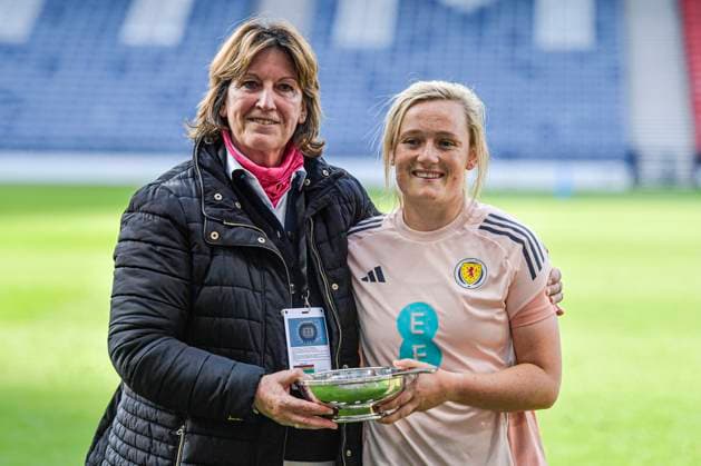 Scotland Women v Austria Women UEFA Womens Nations League Erin Cuthbert of Scotland Women is presented with a shirt and bowl on her 75th appearance for Scotland Women during the UEFA Womens Nations League Group A match at Hampden Park, Glasgow UK Newspapers OUT Copyright: xJamiexJohnstonx FIL-21859-0052