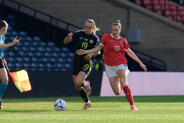 UK: Scotland v Austria, UEFA Women‚Äôs Nations League at Hampden Park, Glasgow, Scotland on 30 May 2025: Pictured: Lauren Davidson (Scotland) and Virginia Kirchberger (Austria) Glasgow Hampden Park Scotland Copyright: xAlexxToddx