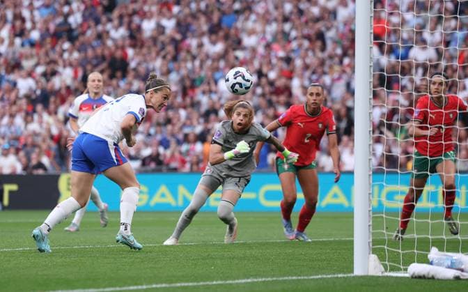 London, England, 30th May 2025. Lucy Bronze of the England national team, Nationalteam scores to make it 2-0 during the England Women vs Portugal Women UEFA Women s Nations League match at Wembley Stadium, London. Picture credit should read: Paul Terry Sportimage EDITORIAL USE ONLY. No use with unauthorised audio, video, data, fixture lists, club league logos or live services. Online in-match use limited to 120 images, no video emulation. No use in betting, games or single club league player publications. SPI_016_PT_England_W_Portugal_W SPI-3968-0016