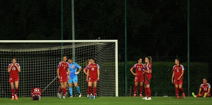 30.05.2025 Stara Pazova Serbia-Hungary Nations League women s football Hungarian players react after lost match :