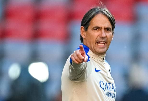 Germany Soccer Champions League Inter Training 8935557 30.05.2025 Inter Milan s head coach Simone Inzaghi reacts during a training session on the eve of the UEFA Champions League final soccer match between Inter Milan and Paris Saint-Germain (PSG) in Munich, Germany. Alexey Filippov Sputnik Munich Germany  Copyright: xAlexeyxFilippovx