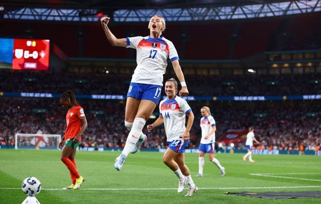 Chloe Kelly of England Women celebrates scoring a goal to make the score 6-0 England Women v Portugal Women, UEFA Women s Nations League - League A - Group 3, Football, Wembley Stadium, London, UK - 30 May 2025 EDITORIAL USE ONLY No use with unauthorised audio, video, data, fixture lists, club league logos or live services. Online in-match use limited to 120 images, no video emulation. No use in betting, games or single club league player publications. Copyright: xKieranxMcManus Shutterstockx 15330900ay