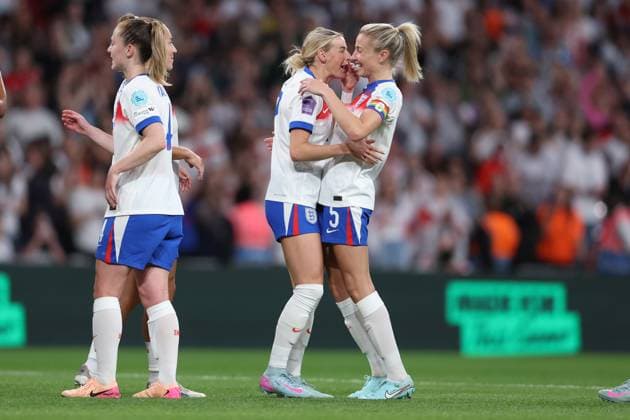 London, England, 30th May 2025. Chloe Kelly (C) of the England national team, Nationalteam celebrates after scoring to make it 6-0 during the England Women vs Portugal Women UEFA Women s Nations League match at Wembley Stadium, London. Picture credit should read: Paul Terry Sportimage EDITORIAL USE ONLY. No use with unauthorised audio, video, data, fixture lists, club league logos or live services. Online in-match use limited to 120 images, no video emulation. No use in betting, games or single club league player publications. SPI_031_PT_England_W_Portugal_W SPI-3968-0031