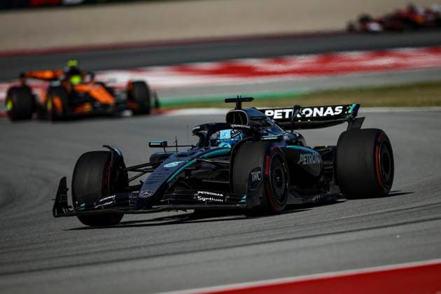 Formula 1 Spain Grand Prix - Friday George Russell of the Mercedes AMG F1 Team W16 competes during the Formula 1 Aramco Gran Premio de Espana on May 30, 2025, at the Circuit de Barcelona - Catalunya in Spain. Montmelo Barcelona Spain  Copyright: xGongorax originalFilename:bonilla-formula1250530_npG3J.jpg