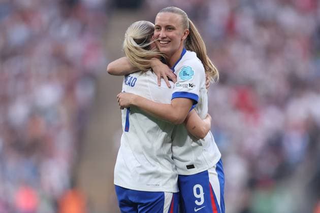 London, England, 30th May 2025. Aggie Beever-Jones of the England national team, Nationalteam celebrates after scoring to make it 1-0 during the England Women vs Portugal Women UEFA Women s Nations League match at Wembley Stadium, London. Picture credit should read: Paul Terry Sportimage EDITORIAL USE ONLY. No use with unauthorised audio, video, data, fixture lists, club league logos or live services. Online in-match use limited to 120 images, no video emulation. No use in betting, games or single club league player publications. SPI_075_PT_England_W_Portugal_W SPI-3968-0075