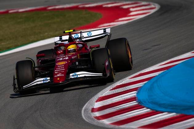 (250531) -- MONTMELO, May 31, 2025 -- Ferrari s British driver Lewis Hamilton takes a curve during a free practice of the 2025 Formula One Spanish Grand Prix at the Catalunya Circuit in Montmelo, near Barcelona, Spain, May 30, 2025. (Photo by Xinhua) (SP)SPAIN-MONTMELO-F1-SPANISH GRAND PRIX-FREE PRACTICE PabloxMorano 