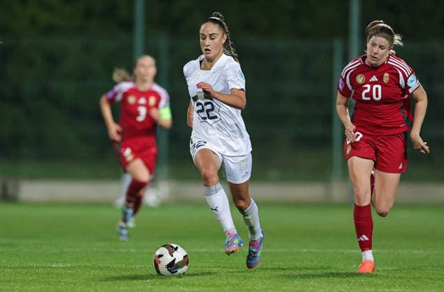 (250531) -- STARA PAZOVA, May 31, 2025 -- Serbia s Nina Matejic (L) vies with Hungary s Lilla Turanyi during the UEFA Women s Nations League B group 3 football match between Serbia and Hungary in Stara Pazova near Belgrade, Serbia, on May 30, 2025. (Photo by Xinhua) (SP)SERBIA-STARA PAZOVA-FOOTBALL-UEFA WOMEN NATIONS LEAGUE-LEAGUE B-SERBIA VS HUNGARY PredragxMilosavljevic 