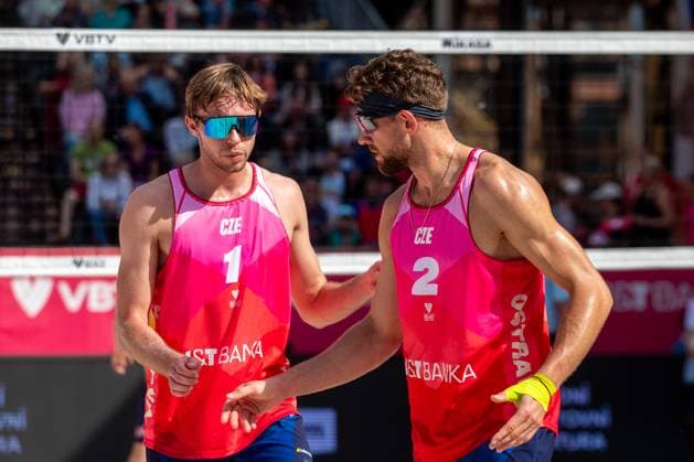 Pro Tour Beach volleyball, Beachvolleyball tournament, category Elite, took place in Ostrava, Czech Republic, on May 31, 2025. Jakub Sepka (left) and Jiri Sedlak (right) from Czech Republic vs Hendrik Nikolai Mol and Mathias Berntsen from Norway. (CTKxPhoto VladimirxPrycek) CTKPhotoP2025053101842  CTKPhotoP2025053101842