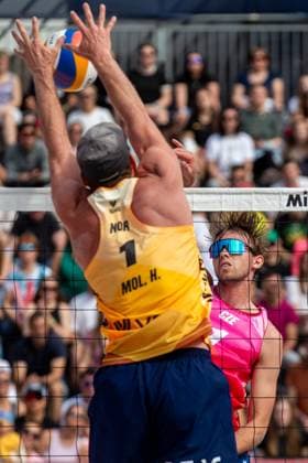 Pro Tour Beach volleyball, Beachvolleyball tournament, category Elite, took place in Ostrava, Czech Republic, on May 31, 2025. Jakub Sepka (right) and Jiri Sedlak from Czech Republic vs Hendrik Nikolai Mol (left) and Mathias Berntsen from Norway. (CTKxPhoto VladimirxPrycek) CTKPhotoP2025053101845  CTKPhotoP2025053101845