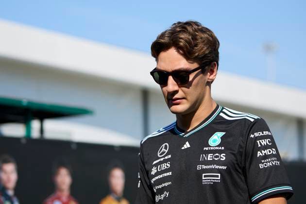 F1 Grand Prix of Spain - Qualifying George Russell of Great Britain and Mercedes AMG Petronas F1 Team arrive in the Paddock prior to final practice ahead of the F1 Grand Prix of Spain at Circuit de Barcelona-Catalunya on May 31, 2025, in Barcelona, Spain. Barcelona Circuit de Barcelona-Catalunya Catalunya Spain RL_F1GPESP2025_000427 Copyright: xRicardoxLarreinax