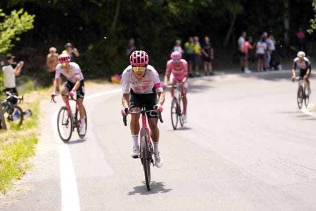 Carapaz Richard of Ef Education - Easypost and Del Toro Romero Isaac of Uae Team Emirates Xrg pink jersey during the stage 20 of the Giro d™Italia from Verres to Sestriere (Via Lattea), Italy - Saturday, May 31, 2025. - cycling.  Copyright: xFabioxFerrari LaPressex