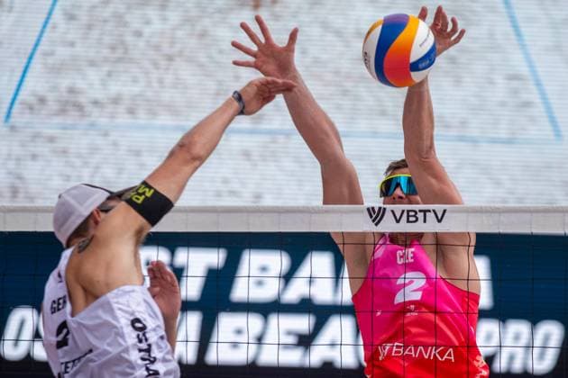 Pro Tour Beach volleyball, Beachvolleyball tournament, category Elite, took place in Ostrava, Czech Republic, on May 31, 2025. Jonas Sagstetter, Benedikt Sagstetter (left) of Germany vs Ondrej Perusic, David Schweiner (right) of Czech Republic. (CTKxPhoto VladimirxPrycek) CTKPhotoP2025053102680  CTKPhotoP2025053102680