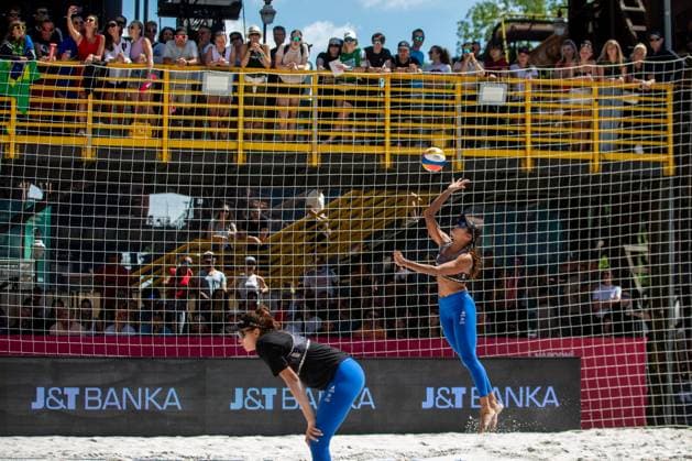 Pro Tour Beach volleyball, Beachvolleyball tournament, category Elite, took place in Ostrava, Czech Republic, on May 31, 2025. Melissa Humana-Paredes and Brandie Wilkerson of Canada vs. Vitoria De Souza Rodrigues (left) and Hegeile Almeida dos Santos (right) of Brazil. (CTKxPhoto VladimirxPrycek) CTKPhotoP2025053102755  CTKPhotoP2025053102755