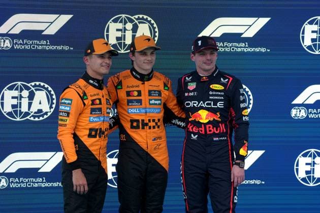 31 05 2025, Circuit de Catalunya, Barcelona, Formula 1 Aramco Grand Prix of Spain 2025 , in the picture pole position for Oscar Piastri AUS , McLaren F1 Team, 2 grid position for Lando Norris GBR , 3 grid position for Max Verstappen NLD , Oracle Red Bull Racing Photo by Hasan Bratic DeFodi Images
