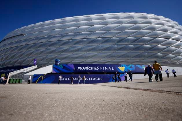 May 31, 2025, Munich, Baviera, Germany: General view outside the stadium ahead the UEFA Champions League Final 2025 between Paris Saint-Germain and FC Internazionale Milano at Allianz Arena stadium on May 31, 2025 in Munich, Germany. Munich Germany - ZUMAa181 20250531_zaa_a181_201 Copyright: xDennisxAgyemanx