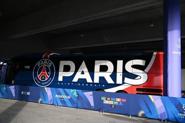 31 05 2025, xsltx, Football UEFA Champions League Final 2025, Paris St Germain Inter Milan v l Team Bus PSG DFL DFB REGULATIONS PROHIBIT ANY USE OF PHOTOGRAPHS as IMAGE SEQUENCES and or QUASI VIDEO Muenchen