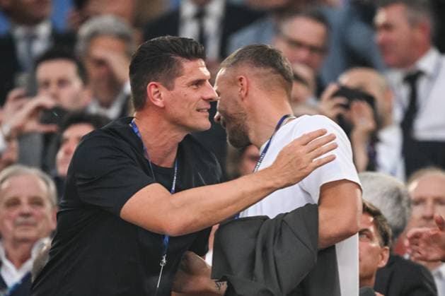 Mario Gomez and Lukas Podolski gestures during the UEFA Champions League Final 2025 between Paris Saint Germain and FC Internazionale Milano at Munich Football Arena on May 31, 2025 in Munich, Germany Photo by Harry Langer DeFodi Images