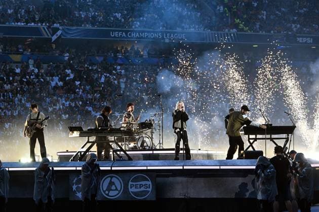 31 05 2025, xsltx, Football UEFA Champions League Final 2025, Paris St Germain Inter Milan v l Linkin Park with Emily Armstrong as front woman DFL DFB REGULATIONS PROHIBIT ANY USE OF PHOTOGRAPHS as IMAGE SEQUENCES and or QUASI VIDEO Muenchen