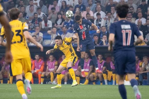 from left in header duel Alessandro Bastoni Inter Milan, 95 , Desire Doue Paris Saint Germain, 14 GER, Paris Saint Germain vs Inter Milan, Football, Men, UEFA Champions League Final Muenchen 2025, Season 2024 2025, 31 05 2025, GER, Paris Saint Germain vs Inter Milan, Football, Men, UEFA Champions League Final Muenchen 2025, Season 2024 2025, 31 05 2025 Muenchen Copyright: xEibner-Pressefoto WolfgangxFrankx EP_WFK