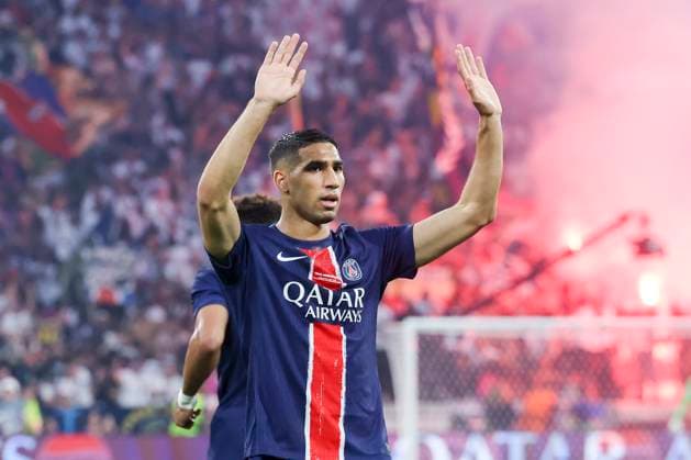 Achraf Hakimi Paris Saint Germain celebrates scoring his teams first goal, UEFA Champions League Final 2025, Paris Saint Germain and FC Internazionale Milano, Allianz Arena on May 31, 2025 in Munich, Germany Photo by Marco Steinbrenner DeFodi Images Achraf Hakimi Paris Saint Germain celebrates after scoring his teams first goal, UEFA Champions League Final 2025, Paris Saint Germain and FC Internazionale Milano, Munich Football Arena, May 31, 2025 in Munich, Germany Photo by Marco Steinbrenner DeFodi Images