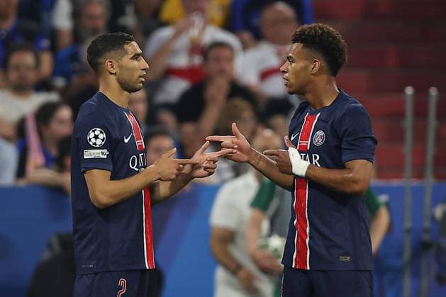 Achraf Hakimi of PSG celebrates scoring to make it 1-0 Paris Saint-Germain v Inter Milan, UEFA Champions League Final, Football, Allianz Arena, Munich, Germany - 31 May 2025 EDITORIAL USE ONLY No use with unauthorised audio, video, data, fixture lists, club league logos or live services. Online in-match use limited to 120 images, no video emulation. No use in betting, games or single club league player publications. Copyright: xAhmadxMora Shutterstockx 15330932s