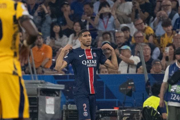 Goal for 1 0 by Achraf Hakimi Paris Saint Germain, 02 , Cheers Goal celebration GER, Paris Saint Germain vs Inter Milan, Football, Men, UEFA Champions League Final Muenchen 2025, Season 2024 2025, 31 05 2025, GER, Paris Saint Germain vs Inter Milan, Football, Men, UEFA Champions League Final Muenchen 2025, Season 2024 2025, 31 05 2025 Muenchen Copyright: xEibner-Pressefoto WolfgangxFrankx EP_WFK