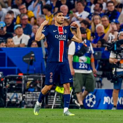 Achraf Hakimi of Paris Saint-Germain celebrates after scoring his teams first goal Paris Saint-Germain v FC Internazionale Milano, UEFA Champions League Final 2025, Paris Saint-Germain and FC Internazionale Milano, Munich Football Arena, May 31, 2025, Munich, Germany.