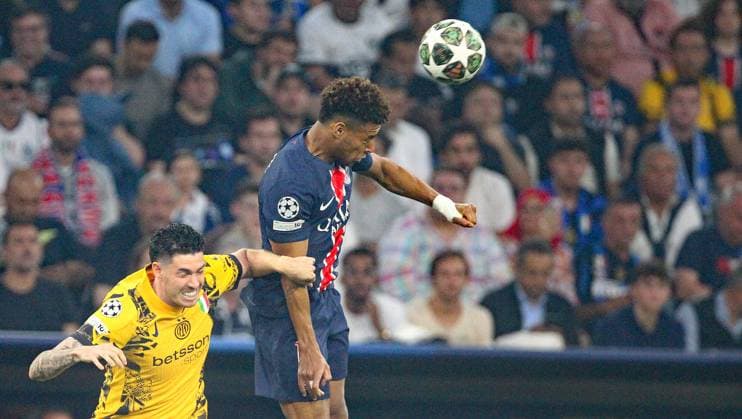 Bastoni -Â Doue , Paris Saint Germain PSG-Fc Inter Mailand , Final UEFA Champions League , Fußball , in der Allianz Arena Stadion , München , Bayern , Deutschland . Mai 31, 2025 . Photo by: Davide Elias Ipa Photo Pressefoto DENL Copyright: xDavidexEliasx