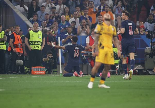 Football, Men, Champions League, Season 2024 2025, Paris Saint Germain Inter Milan, Final, UEFA Champions League Final 2025, Allianz Arena 2 0 by Desire Doue FC Paris Saint Germain , Goal, Cheering