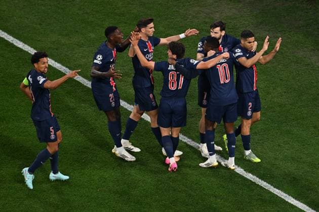 UEFA Champions League final match: Paris Saint-Germain v Inter Milan MUNICH, GERMANY - MAY 31: Achraf Hakimi of Paris Saint-Germain (PSG) and team-mates celebrate after scoring a goal the UEFA Champions League Final between Inter Milan and Paris Saint-Germain (PSG) at Munich Football Arena in Munich, Germany on May 31, 2025. Halil Sagirkaya Anadolu Munich Germany. Editorial use only. Please get in touch for any other usage.  Copyright: x2025xAnadoluxHalilxSagirkayax