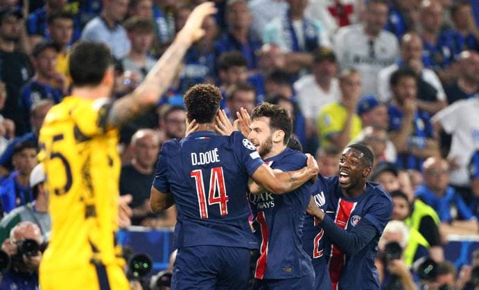 Torjubel 0-1 Hakimi , Paris Saint Germain PSG-Fc Inter Mailand , Final UEFA Champions League , Fußball , in der Allianz Arena Stadion , München , Bayern , Deutschland . Mai 31, 2025 . Photo by: Davide Elias Ipa Photo Pressefoto DENL Copyright: xDavidexEliasx