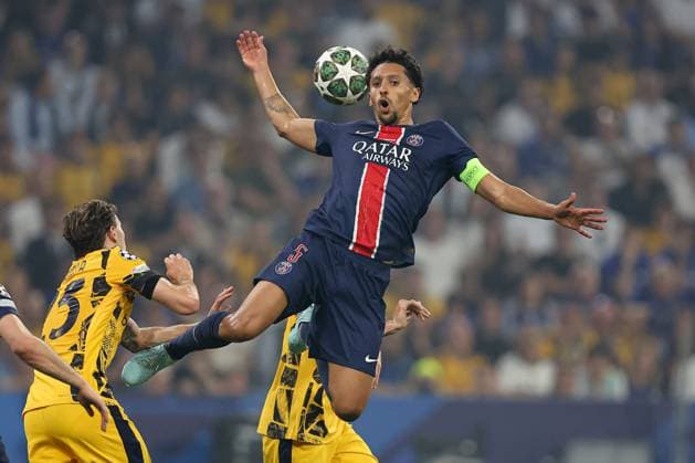 Marquinhos of PSG heads the ball Paris Saint-Germain v Inter Milan, UEFA Champions League Final, Football, Allianz Arena, Munich, Germany - 31 May 2025 EDITORIAL USE ONLY No use with unauthorised audio, video, data, fixture lists, club league logos or live services. Online in-match use limited to 120 images, no video emulation. No use in betting, games or single club league player publications. Copyright: xAhmadxMora Shutterstockx 15330932x